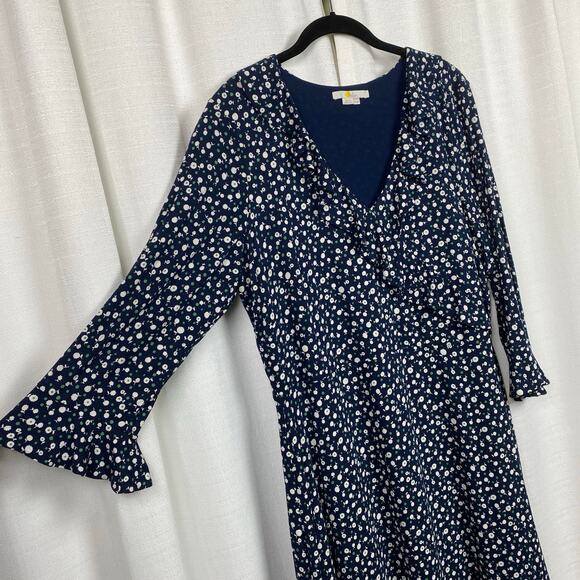 Boden Blue Daisy Print Michaela Ruffle Wrap Dress Sz.16R - Picture 11 of 16